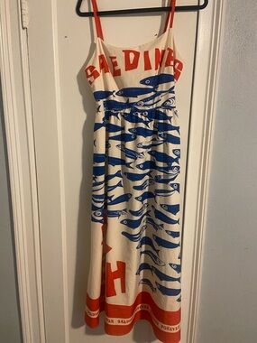 Forever 21 Cream Sundress with Blue Fish Print and Red Graphic